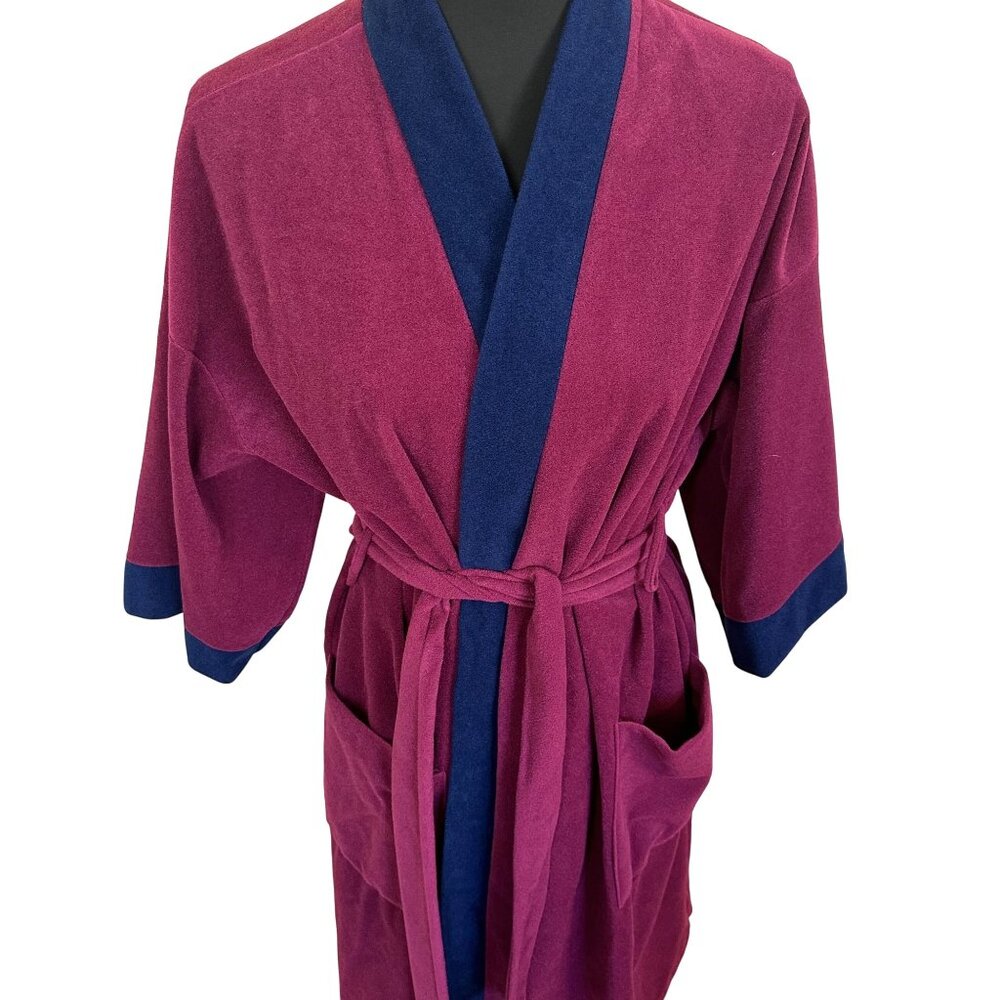 Vtg Mens Bathrobe Purple Vanity Fair For Him XL USA Pockets Fuchsia Robe Tie